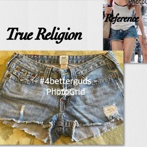 True Religion “Daisy” Style Cotton Light Wash Denim Frayed Short Sz 29 USA Made